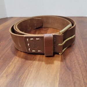 Timberland Brown Leather Stitched Belt Double Needle Buckle Size 38